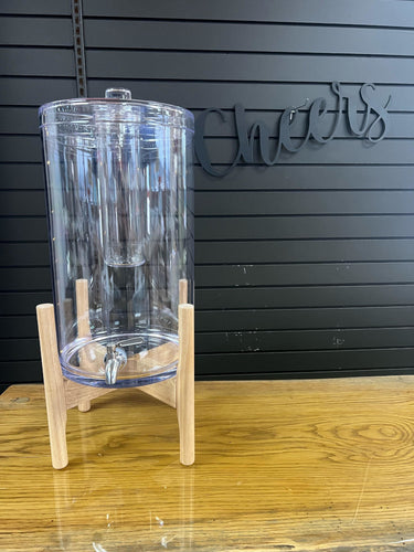 4 Gallon Clear Beverage Holder with Wooden Stand