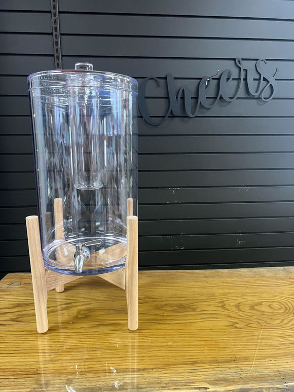 4 Gallon Clear Beverage Holder with Wooden Stand