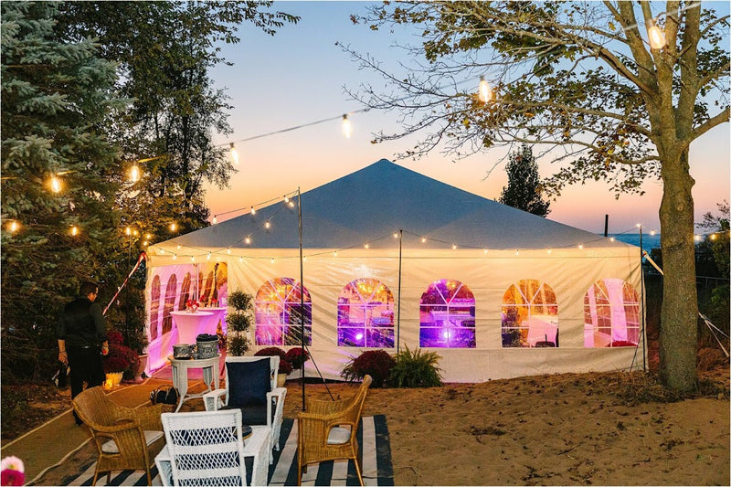 Tent and lighting set up on Lake Michigan beach by TTVR Holland, MI